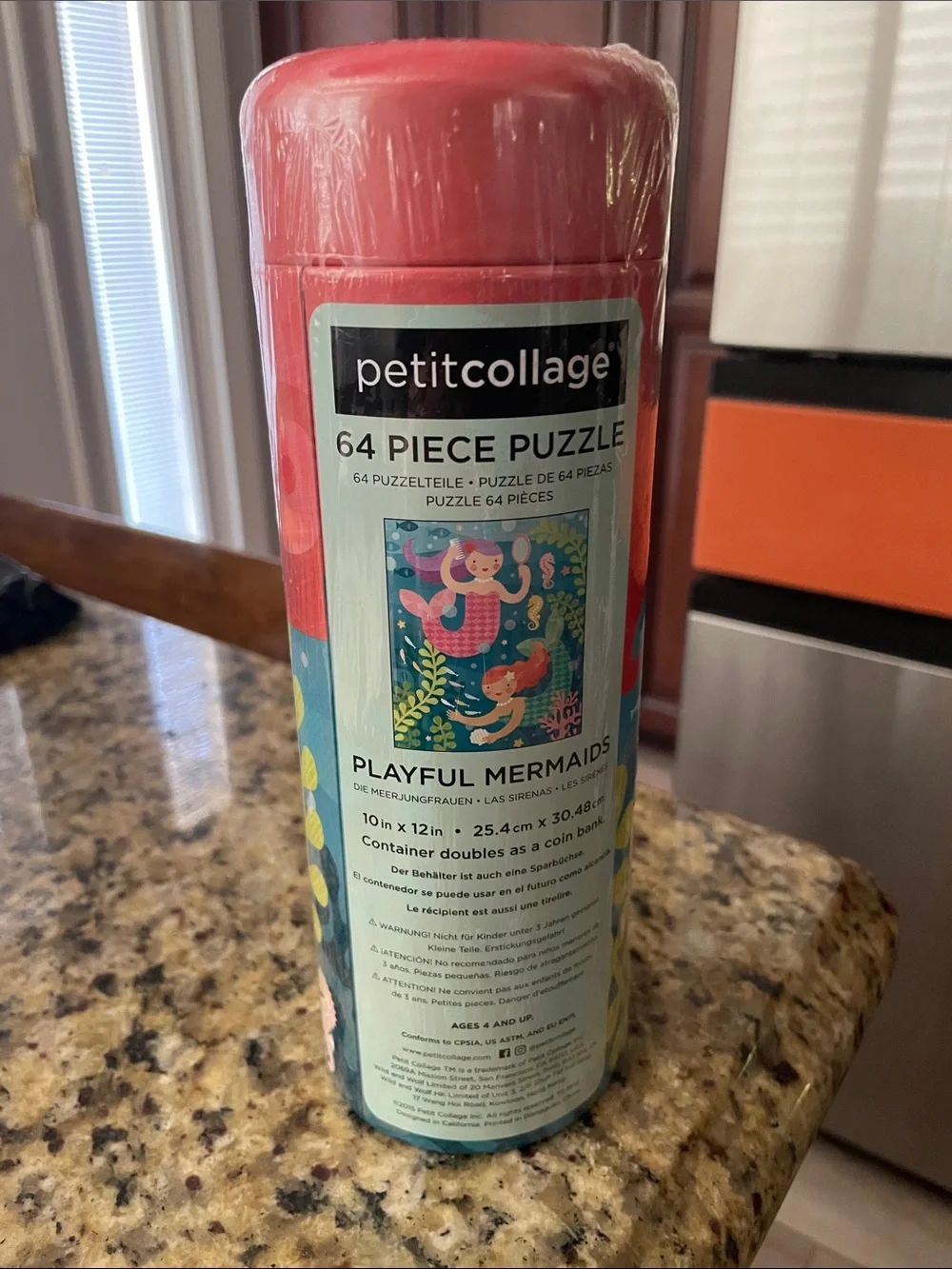 New Mermaid Puzzle + Coin Bank Tube - Coral & Teal 64 pieces Ages 4+